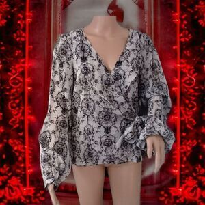 Tapemeasure Sheer Surplice Wrap L 12 Glitter Ruffled Neck Paisley Romantic Fairy